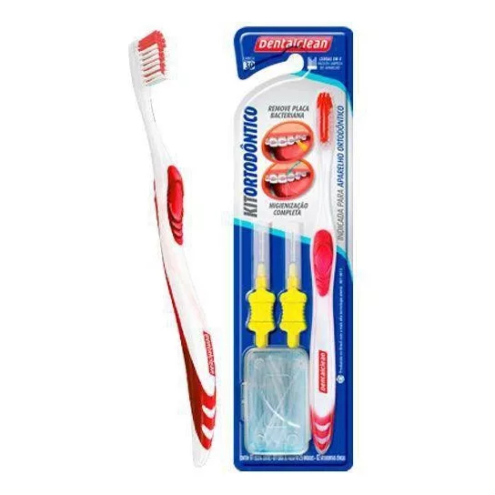 Escova Ortodôntica Kit Ortodôntico Interdental E Passa Fio Rosa