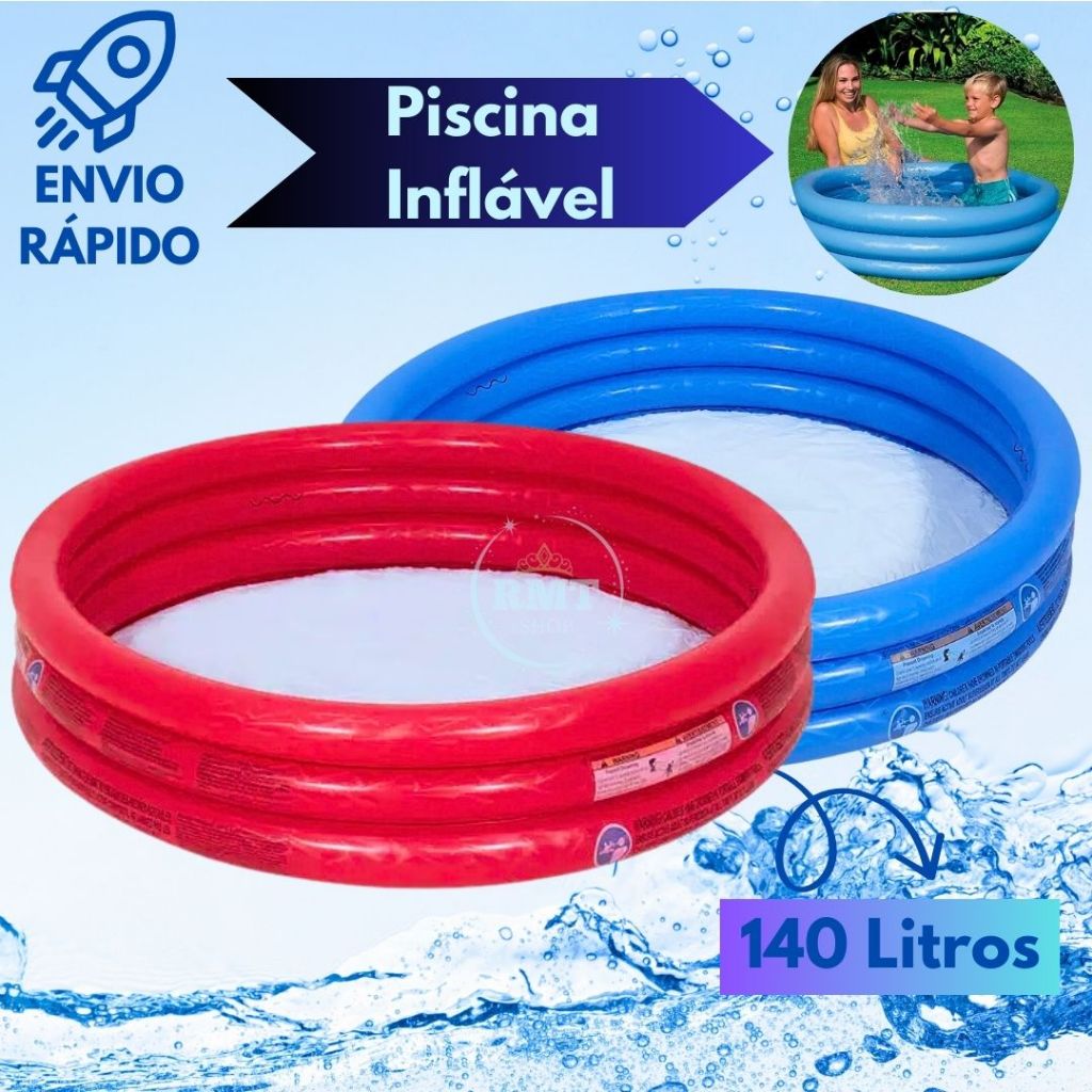 Piscina Infantil Inflável 140 Litros 3 Anéis Redonda Super Resistente Para Verão Lazer