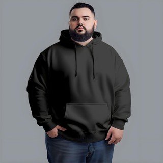 Blusa Moletom Slim Básico Plus Size com Capuz Canguru Algodão