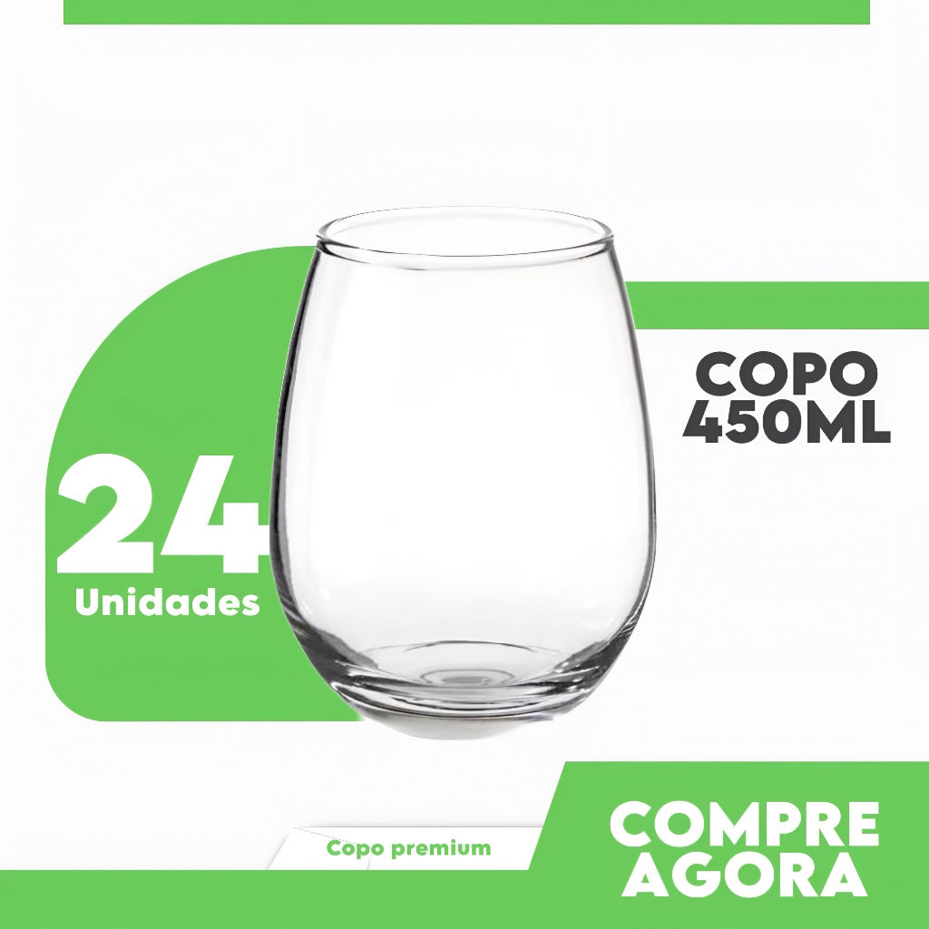 Copo De Vidro Resistente 450ml Para Suco Água Refrigerante