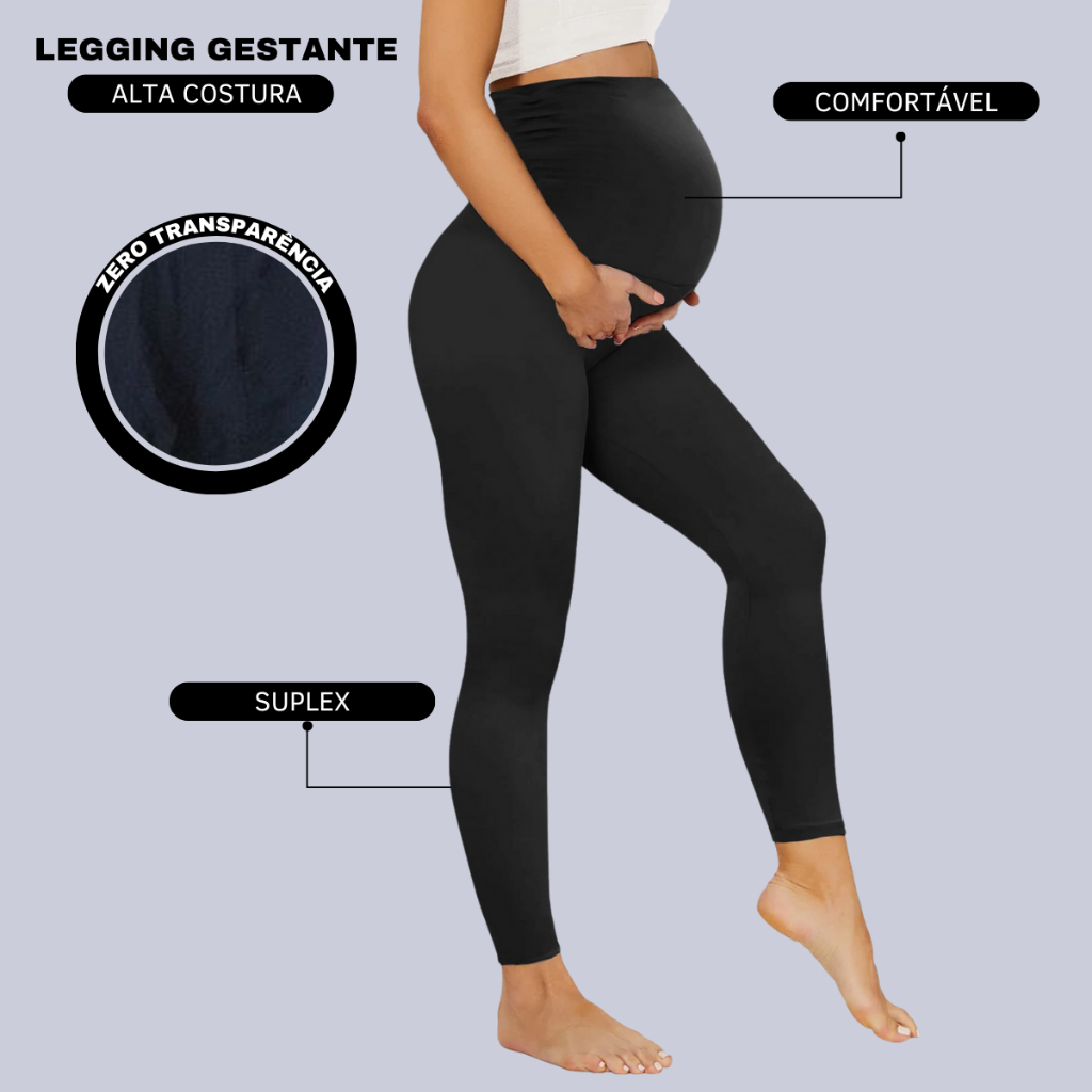 Calca Legging Para Gestante Gravida Maternidade Modelo Sem Transparência barriga cós alto em Oferta na Shopee