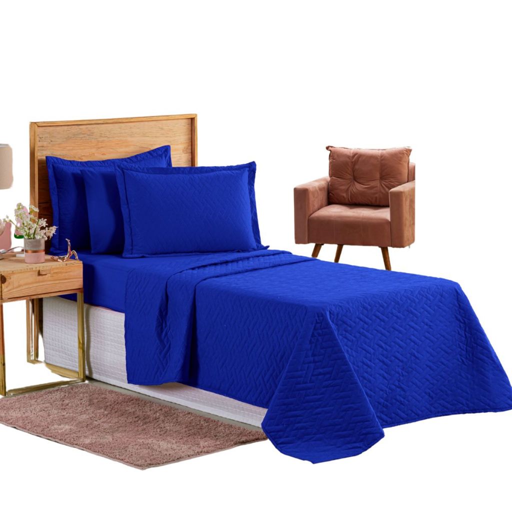 Colcha Coxa Cobre Leito Jogo Roupa Cama Edredom Solteiro 2 Pçs Matelado Macio Simples Azul Royal