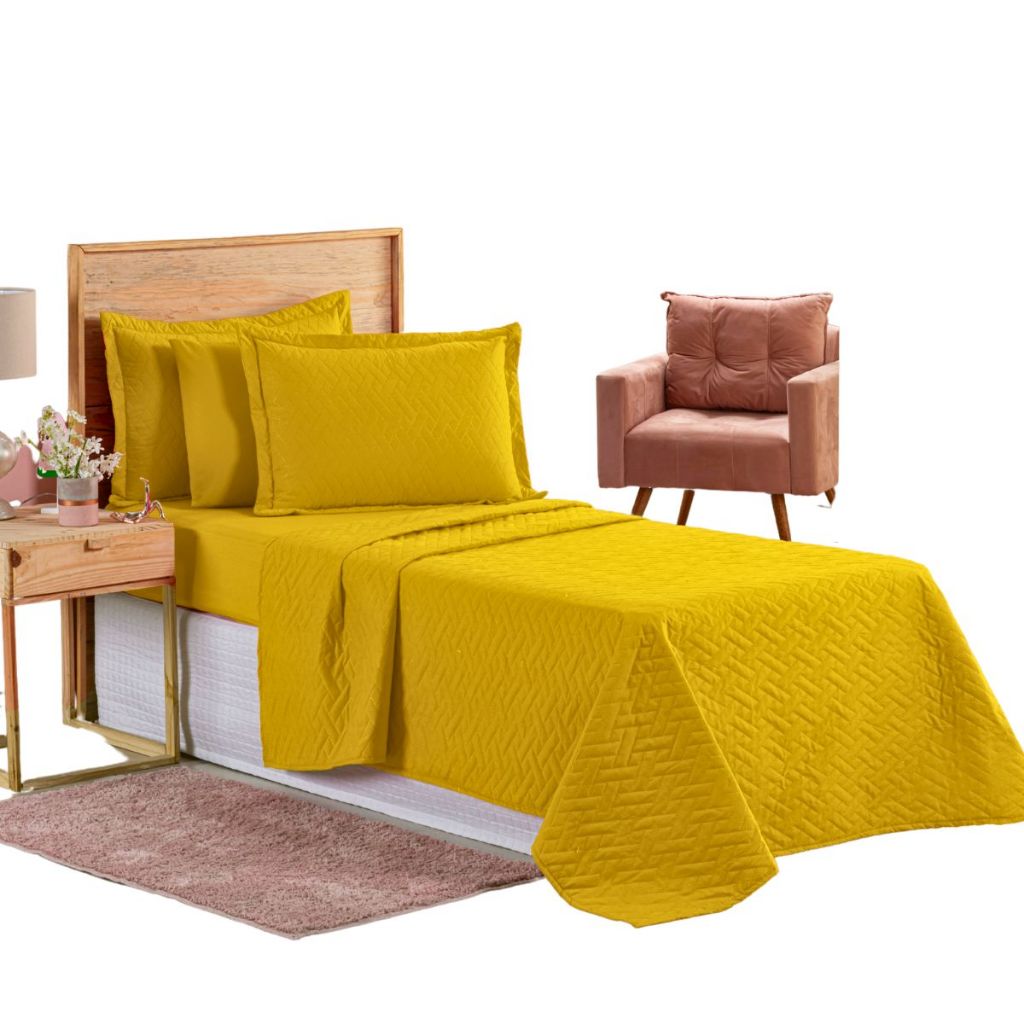 Colcha Coxa Cobre Leito Jogo Roupa Cama Edredom Solteiro 2 Pçs Matelado Fronha Infantil Amarelo Luxo