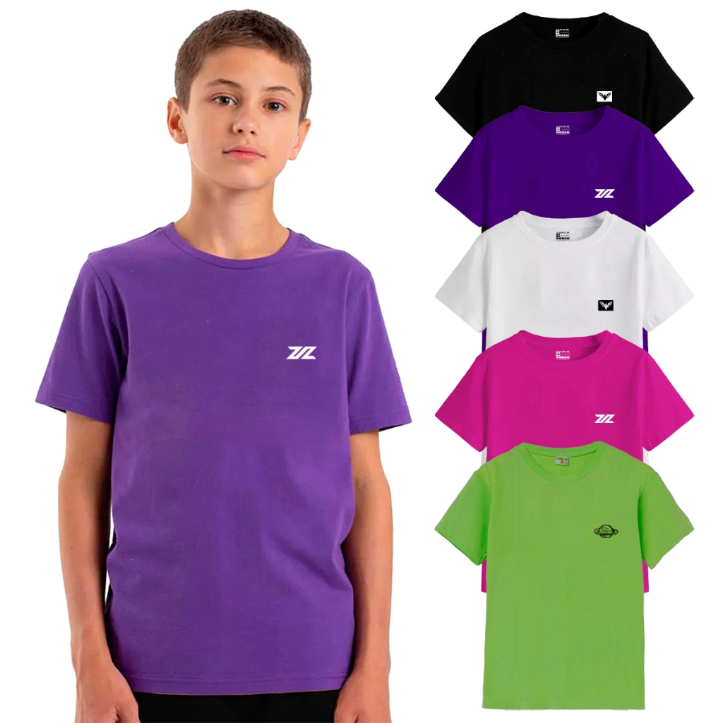 KIT 5 Camisas Masculinas Estampas Infantil Variadas 2 ao 16 100% Algodão Malha Premium