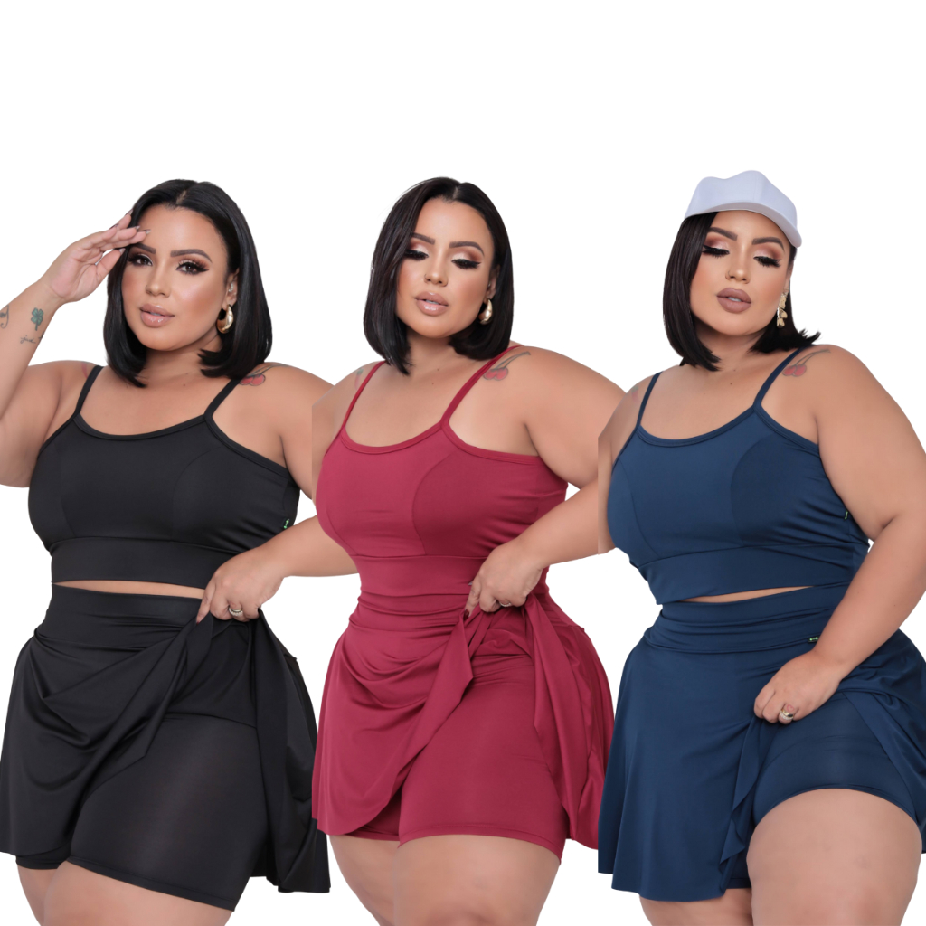 Conjunto short saia e top do slim ao plus size M ao G3 dança academia treino saia com short ZUMBA em Oferta na Shopee