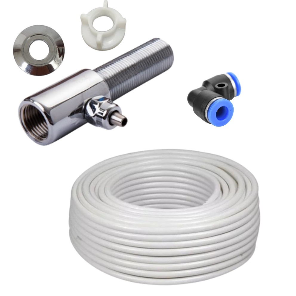 Kit Adaptador Canopla e Porca Rosca Macho e Fêmea 1/2 Saída 1/4 + Tubo 1/4 + Engate L 1/4