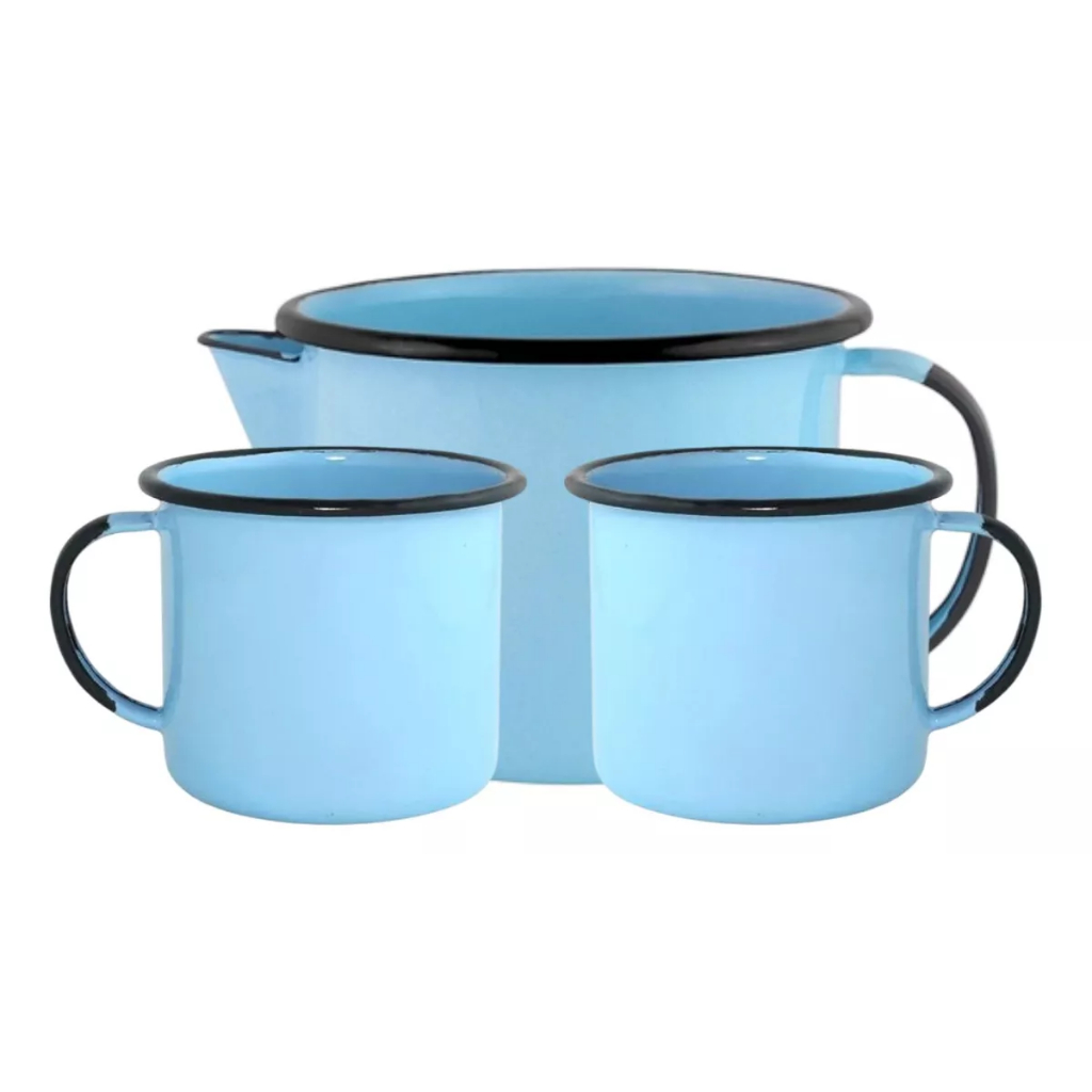 Caneca Fervedor Esmaltada 1l + 2 Canecas 370ml Ágata Ewel Belas Cores