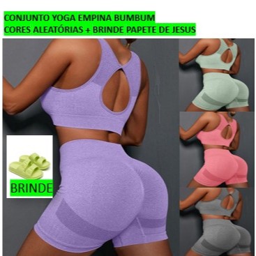 Conjunto 2 Peças Academia Fitness Feminino Leggings Top Bra com Bojo Shorts cintura Levanta Bumbum PRONTA ENTREGA