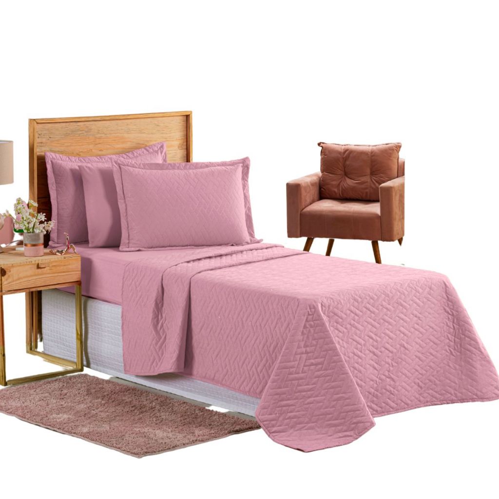 Colcha Coxa Cobre Leito Jogo Roupa Cama Edredom Solteiro Matelado Fronha Infantil Menina Rosa Basico