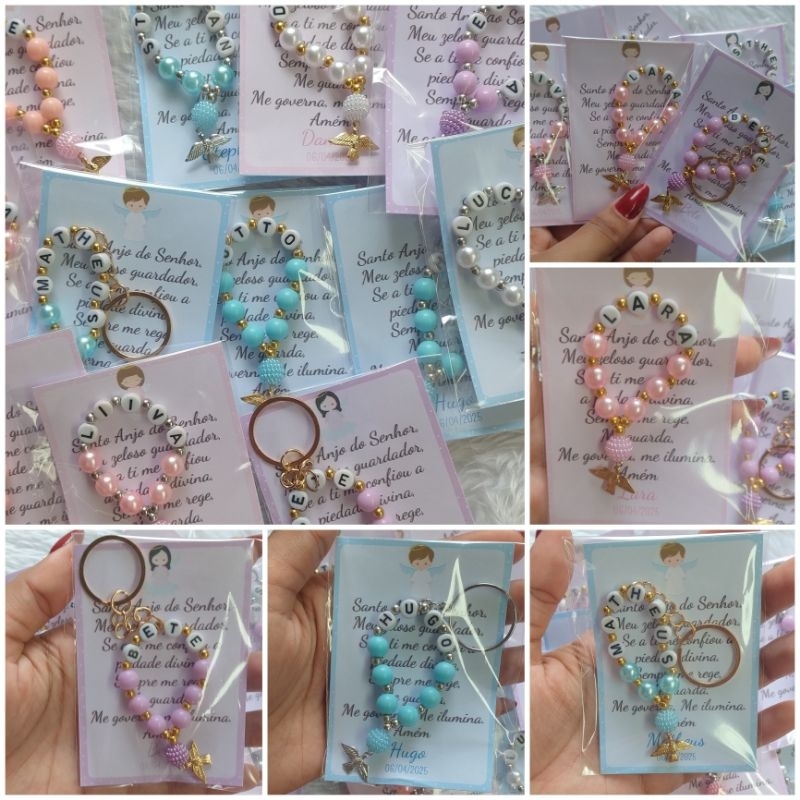 kit chaveiro mini terço com 10 / 15 / 20 unidades mini terço personalizado com nome lembrancinha para batizado