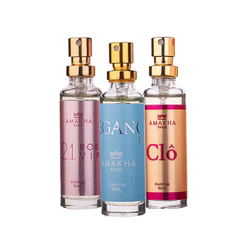Kit com 3 Perfumes De Bolso Feminino 15ml: 521 Vip Rosé + Elegance Light Blue + Clô | Amakha Paris
