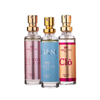 Kit com 3 Perfumes De Bolso Feminino 15ml: 521 Vip Rosé + Elegance Light Blue + Clô | Amakha Paris em Oferta na Shopee