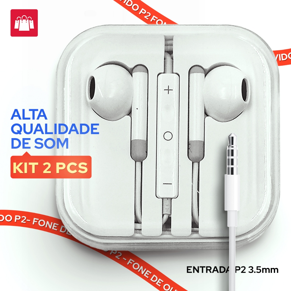 Kit 2x Fone De Ouvido Com Fio Com Microfone P2 3.5mm Para Celular Notebook PC Alta Qualidade De Som em Oferta na Shopee