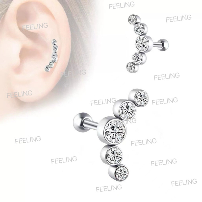 Kit 2 Piercing Minibarbell Aço Cirúrgico 5 Pedras Strass / Conch/tragus/helix em Oferta na Shopee