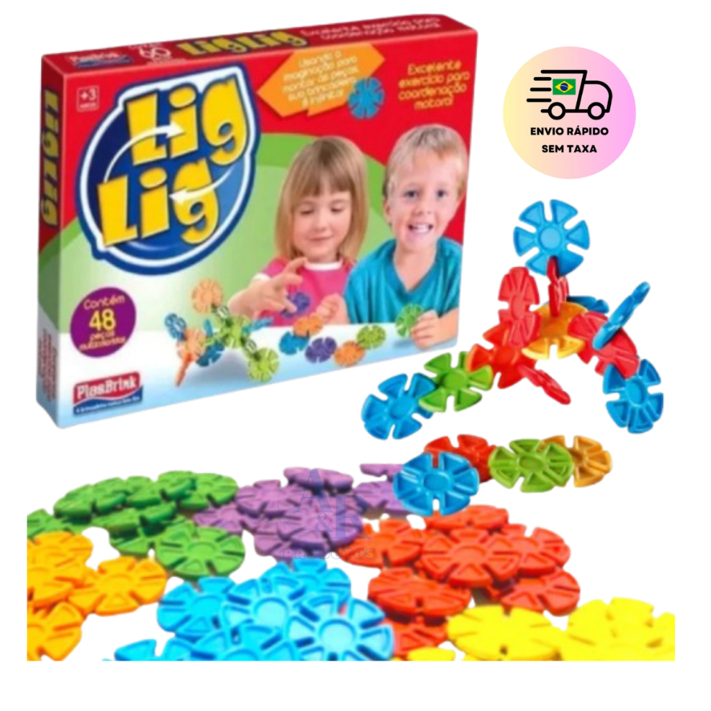Brinquedo Educativo  de Encaixe Lig Lig 48 Peças Didático e Educativo