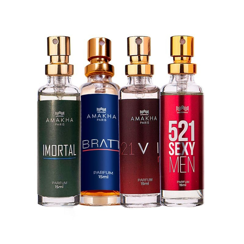 Kit Masculino Best Sellers - 15ml: Imortal + Bratt + 521 Vip Men + 521 Sexy Men | Amakha Paris em Oferta na Shopee