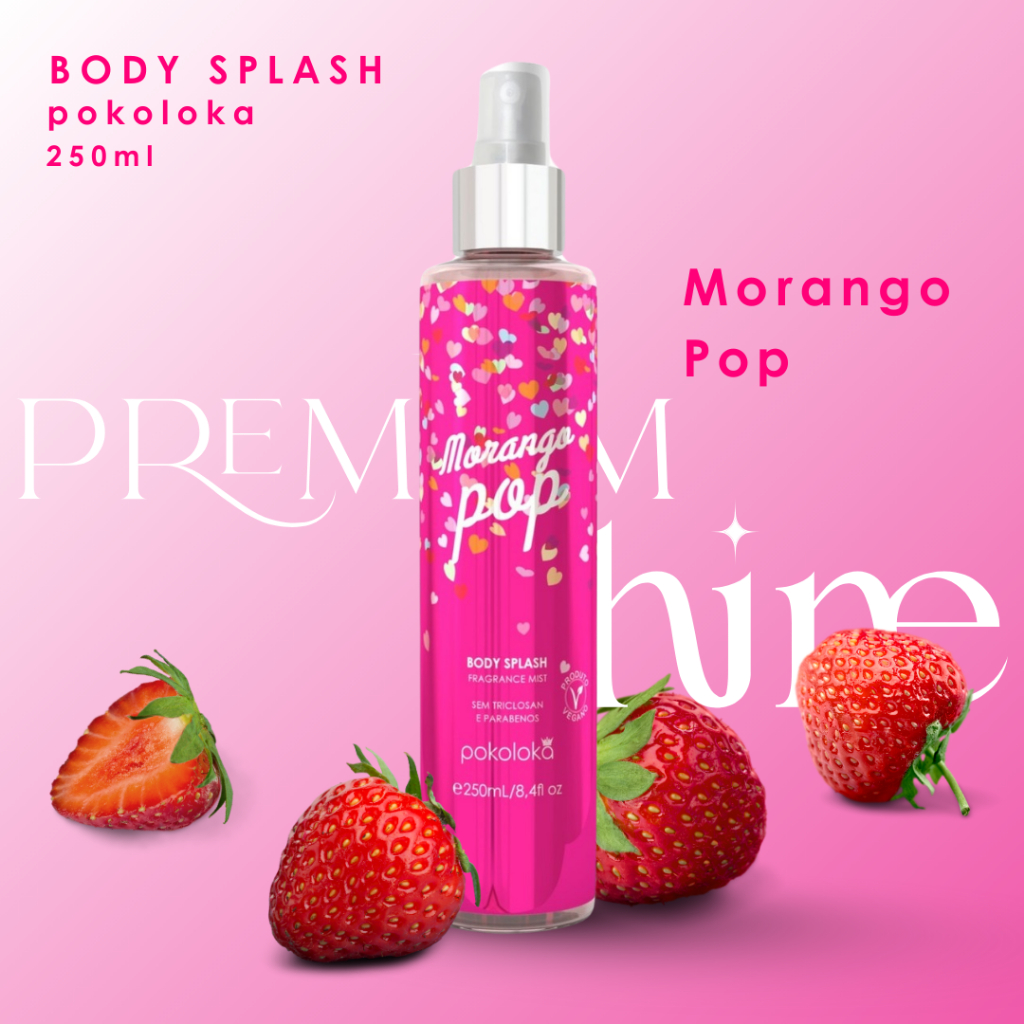 Morango Pop - Body Splash Desodorante Corporal Pokoloka 250ml em Oferta na Shopee