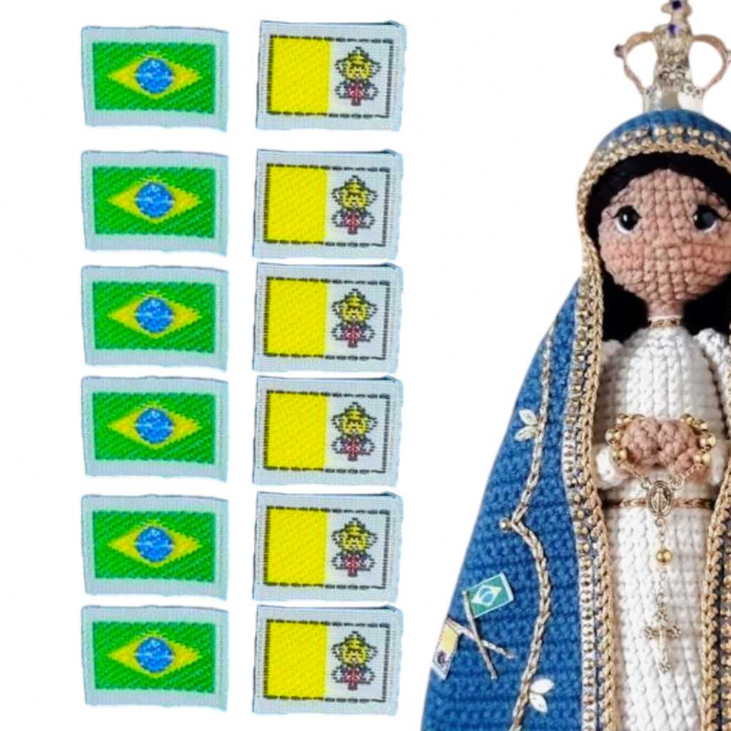 Kit 5 Pares de Bandeira (5 Bandeiras do Brasil e 5 do Vaticano em Gorgurão) Para Manto de Amigurumi