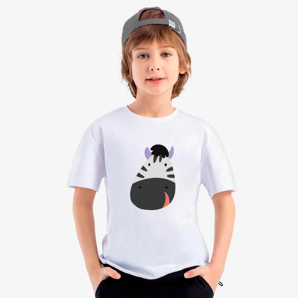 Camiseta Masculina Infantil Zoológico Zebra Diversas Cores Estampa Desenho Animado 2 ao 16 Promoção