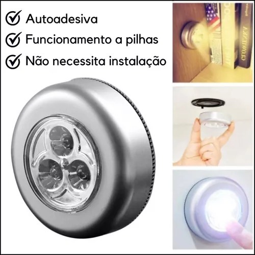 Detalhes do 03 Lâmpada Luminária Toque 3 Led Armário Parede Teto Sem Fio Guarda Roupa Closet