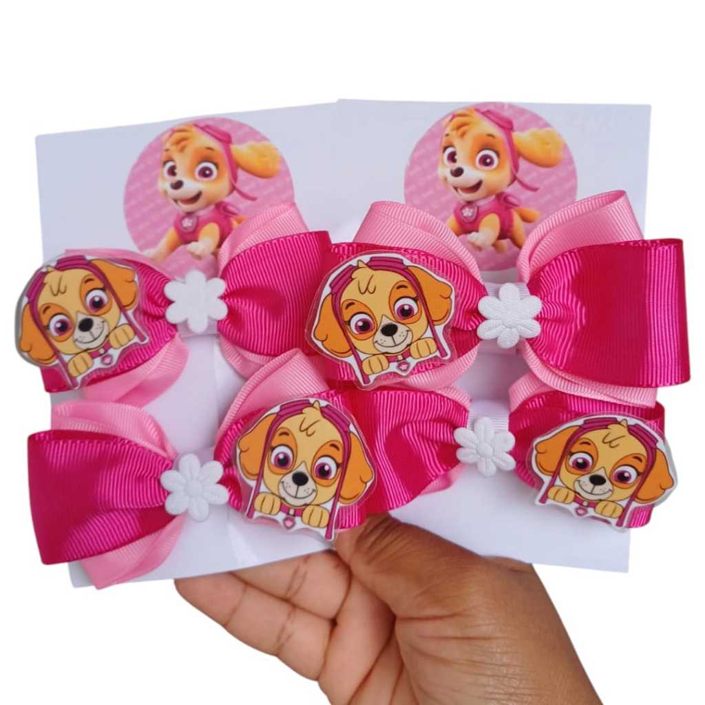 Laço de Cabelo Infantil Skye Patrulha Canina Par de Laços Menina Laçinho Prendedor Presilha