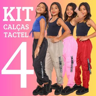 PROMOÇAO KIT 4 Calça Jogger Infantil Feminina Para Meninas Estilosas Calça Cargo 4 Bolso Tecido Tactel Moda Crianças t