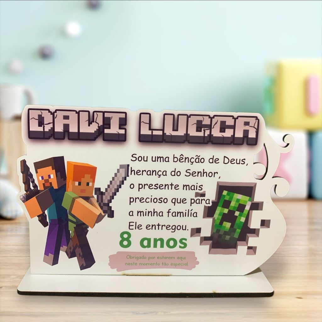 Minecraft em MDF - Centro de mesa em MDF - Lembrancinha minecraft menino - cod01