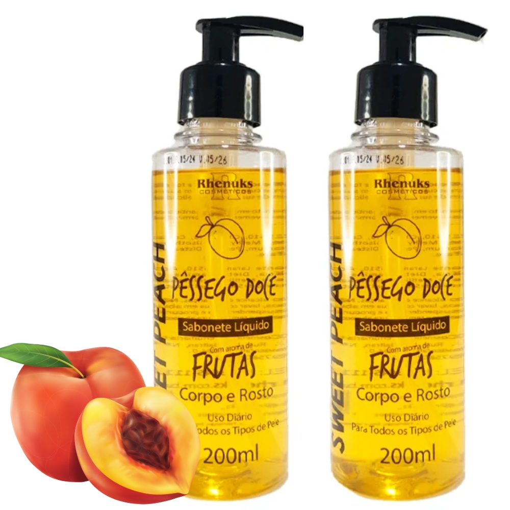 Kit 2 Sabonetes Líquidos Pêssego Doce Perfume com Cuidado e Higiene Essência Incrível SuperCheiroso