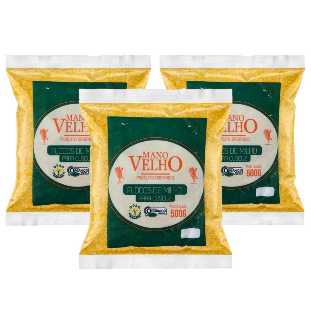 Flocos De Milho Mano Velho Para Cuscuz Orgânico Natural 500g 3Un em Oferta na Shopee