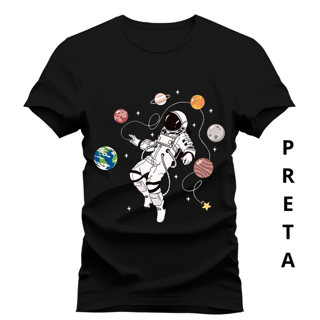 Camiseta Unissex Astronauta Nasa Planetas Blusa Algodao Espacial Estampa Galaxia Premium Elite Top
