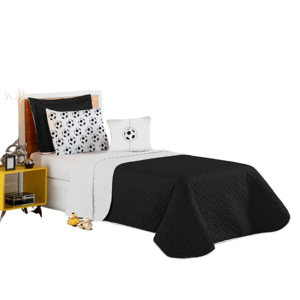 Kit Cobre Leito Roupa Jogo Cama Edredom Infantil Solteiro 5 Peças Matelado Quarto Menino Futebol
