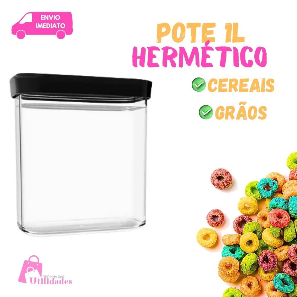 Pote Hermético Para Café  Açúcar Farinha Cereal 1Litro Cozinha Organização