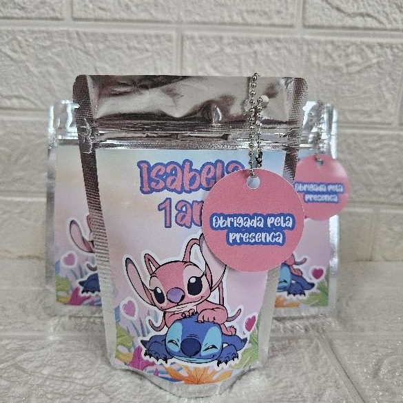 saquinho metalizado ziplock Stitch e Angel/lembrancinha Personalizada Stitch/personalizados Stitch e Angel/lembrancinha