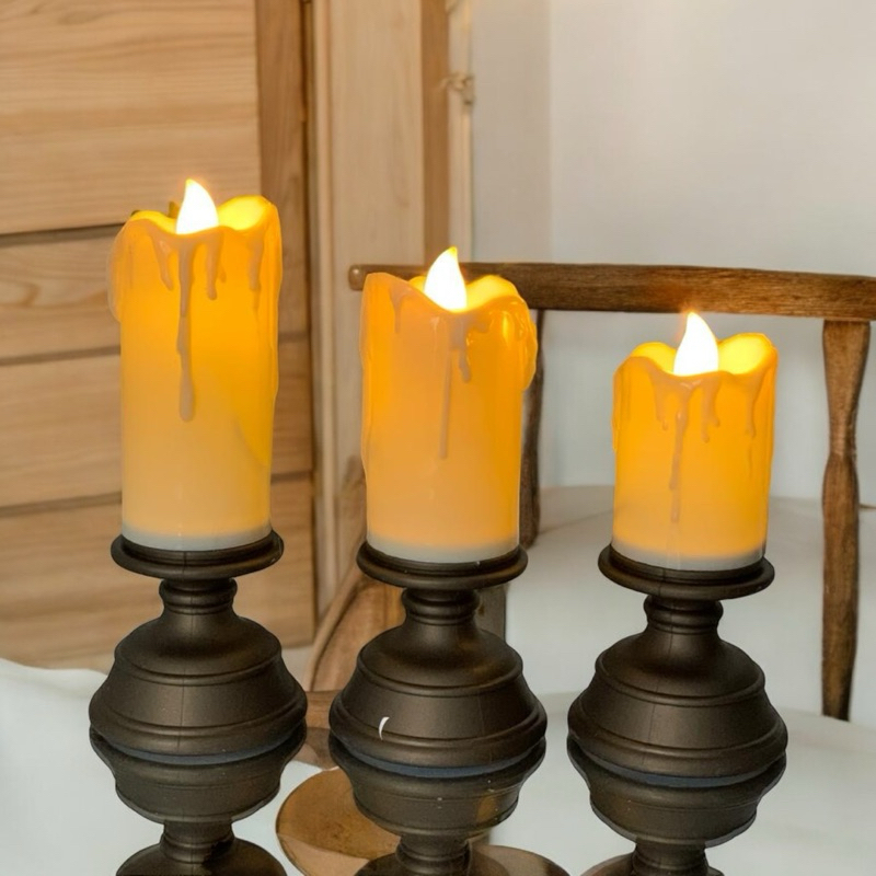 Trio Velas com Castiçal Led 10,5 cm 12 cm 13,5 cm Vela Led a Bateria em Oferta na Shopee