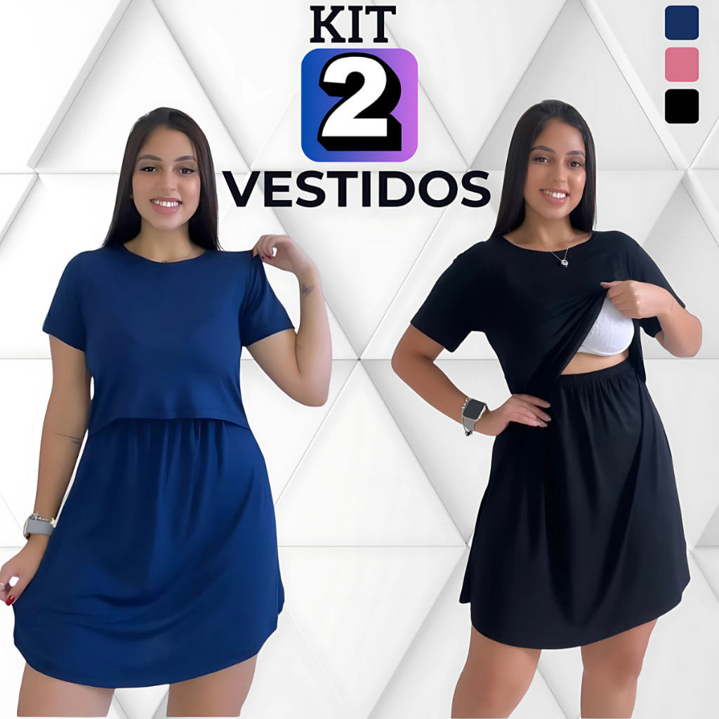 Kit 2 Vestido Amamentação Gestante Pós Parto Saida Maternidade Casual Gravida Amamentar Camisola em Oferta na Shopee