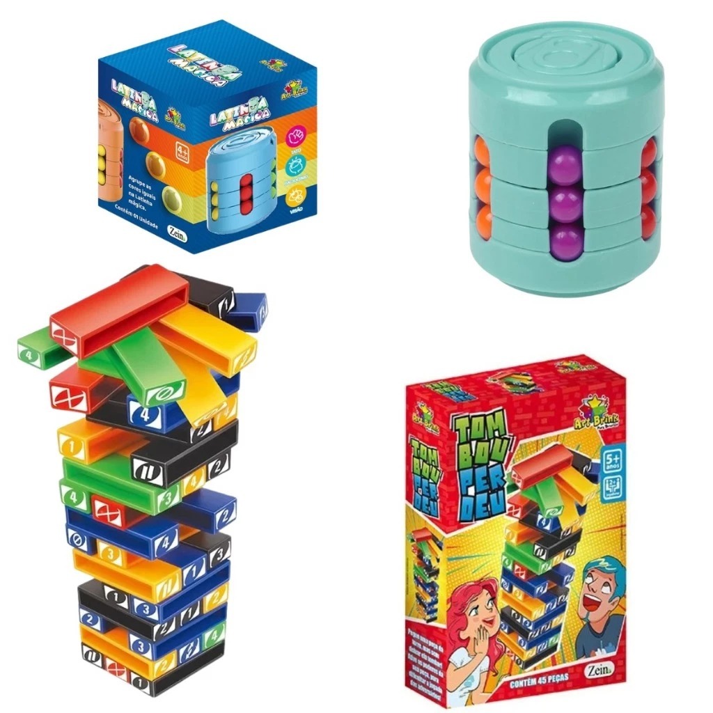Kit 2 Jogos Educativos Interativos( Jogo Tombou Perdeu + Latinha  Magica 4d) Brinquedos Crianças