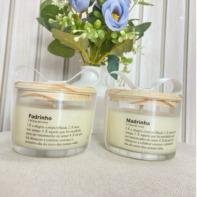 Kit 2 unid vela PERSONALIZADA vidro com flor Margarida | 110g | lembrancinha | maternidade