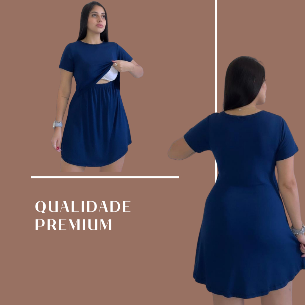 Kit 2 Vestido Amamentação Gestante Pós Parto Saida Maternidade Casual Gravida Amamentar Camisola — imagem 2 de 2