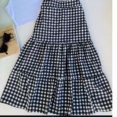 Saia três marías xadrez midi forrado em Oferta na Shopee