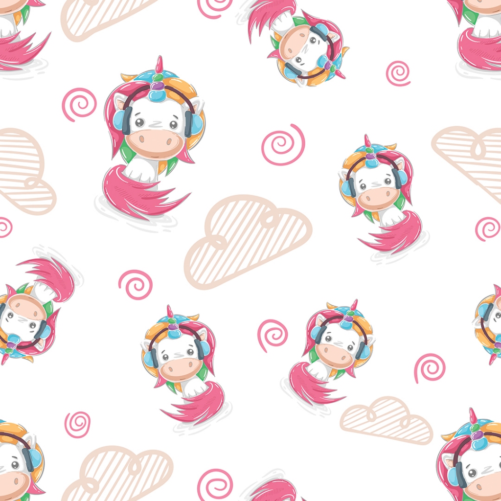 Papel de Parede Adesivo Quarto Infantil Unicornio Colorido Fundo Branco Rolo de 3 Metros Lavável