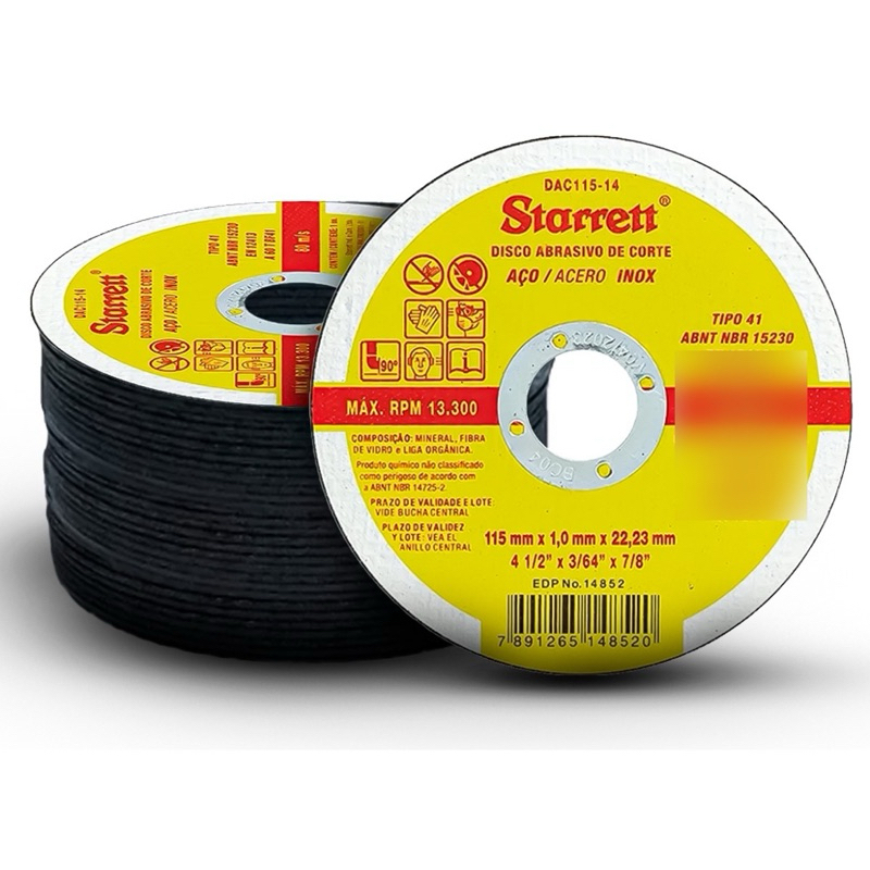 12 Peças Disco de Corte Inox para lixadeira pequena 4 1/2 x 3/64  x 7/8  Starrett