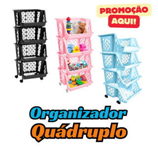 Cesto Organizador Multiuso de Plástico  04 andares Empilhável Expositor com Rodinhas em Oferta na Shopee