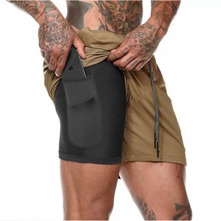 shorts 2 em 1 masculino academia bermuda dupla para treinos