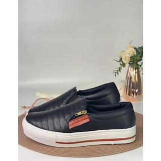 Sapatênis Tênis Preto Feminino Confortável Slip On Sapatilha Casual Com Zíper Envio Imediato