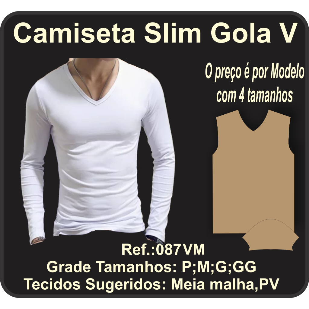 Ref. 087VM Molde de Camiseta Slin de manga comp. Gola V