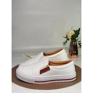 Tênis Branco Feminino Confortável Sapatênis Slip On Sapatilha Casual Com Zíper Envio Imediato em Oferta na Shopee