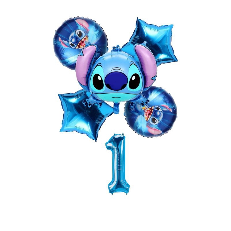 kit c/ 6 balões cabeça Lilo Stitch/ Angel mede 50cm/redondo/ estrela mede 45 cm/numero mede 40 cm