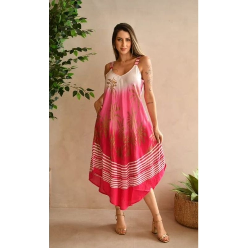 vestido trapézio viscose longo indiano em Oferta na Shopee