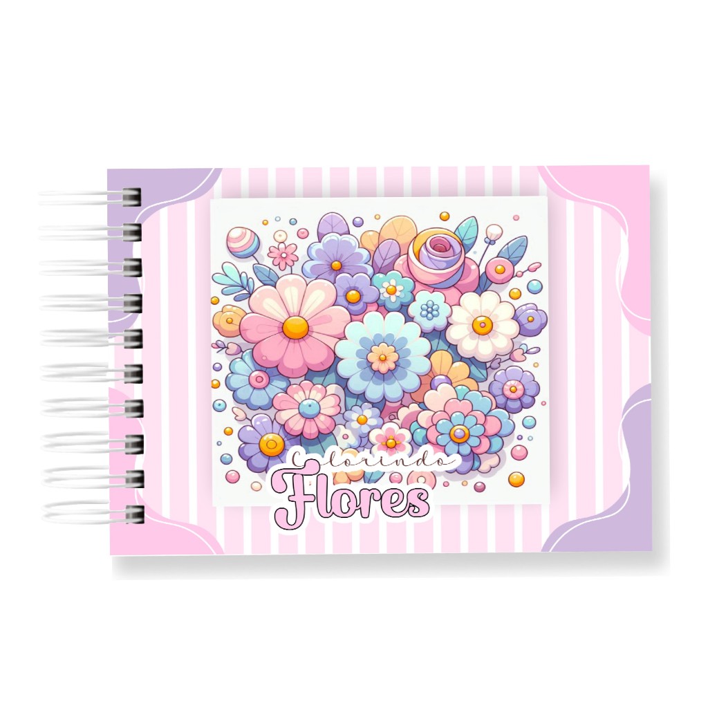 Livro de Colorir Flores 50 Folhas 180G Caderno de Desenho Pintura Coloring Book SEM PERSONALIZAÇÃO