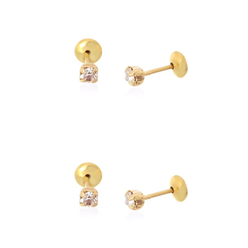 kit 2 pares de Brincos Delicado ponto de luz Tarraxa baby infantil segundo furo Banhado a ouro18k